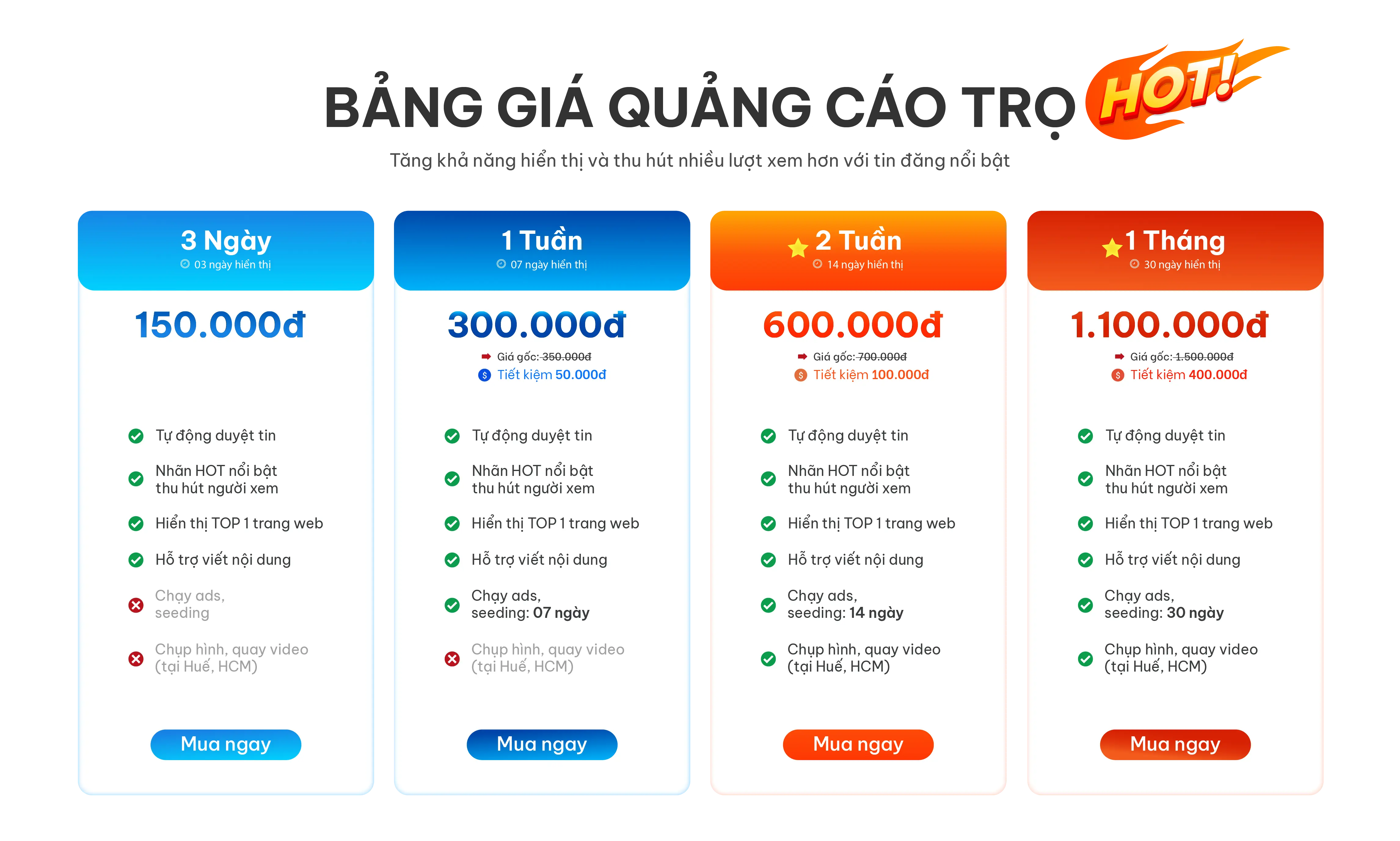 Bảng giá quảng cáo Hot