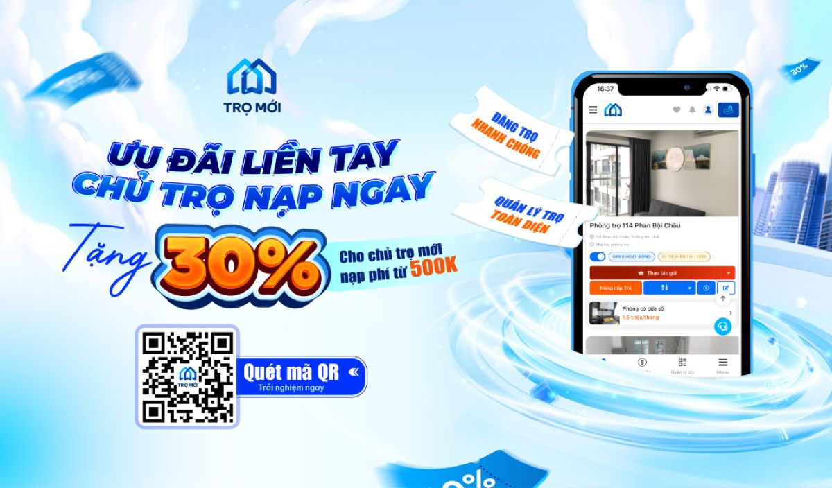 Ưu đãi cực sốc! Tặng ngay 30% giá trị khi chủ trọ nạp phí lần đầu từ 500K