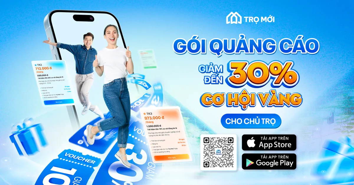 Trọ Mới ra mắt phiên bản nâng cấp – Ưu đãi lớn chưa từng có dành riêng cho chủ trọ và môi giới! Giảm đến 30% Gói quảng cáo!